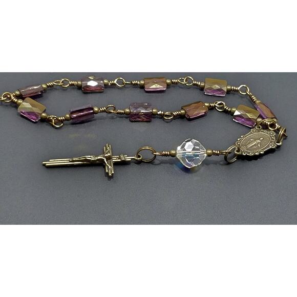 Miraculous Medal One Decade Rosary, Holy Rosary, Swarovski Purple Beads - Picture 10 of 10